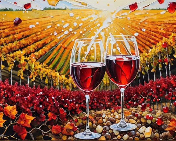 Elegant Red Wine Glasses in Vineyard Celebration