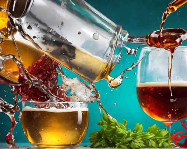 Glass Jar Pouring Brown Liquid into Two Glasses