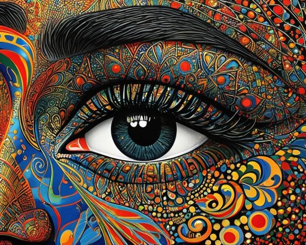 Close-Up Artwork of a Colorful Eye and Face Design