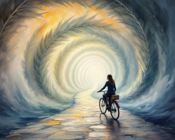 Solitary Bicycle Journey Through a Dreamlike Tunnel