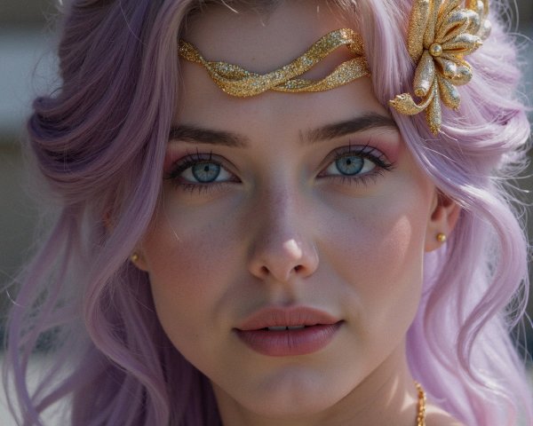 Young woman with lavender hair and elegant accessories