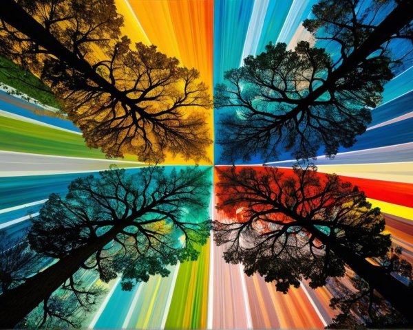 Vibrant Abstract Design with Silhouetted Trees