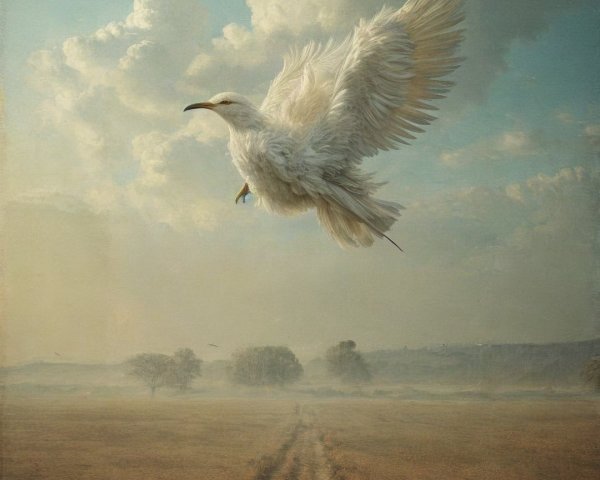 Majestic white bird soaring in serene sky landscape