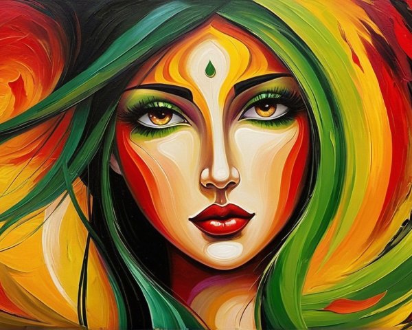 Vibrant Portrait of a Woman with Green Hair