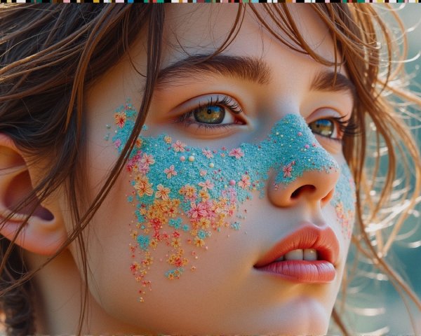 Close-Up Portrait of a Young Woman with Artistic Makeup
