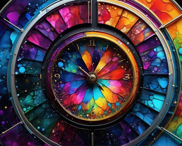 Vibrant Clock with Abstract Floral Design and Colors