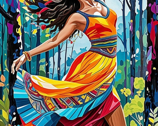 Colorful Dance Scene in a Lush Forest Setting