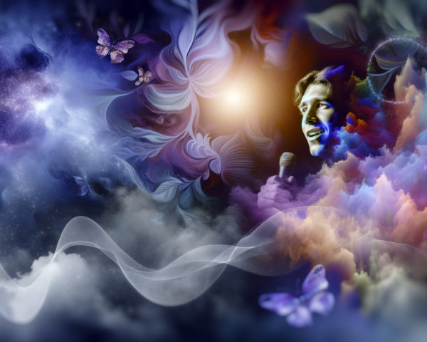 Surreal Artwork of Cosmic Elements and Vibrant Clouds