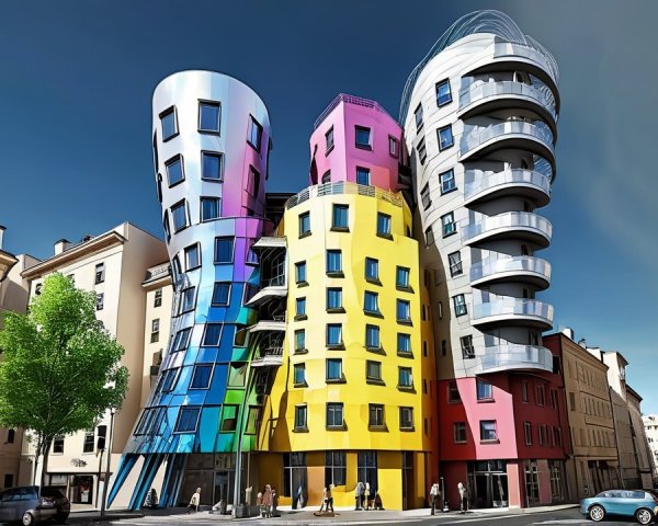 Modern Abstract Building with Vibrant Colors and Glass