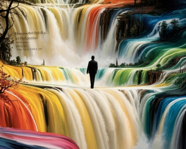 Cascading Waterfalls in a Vibrant Landscape Scene