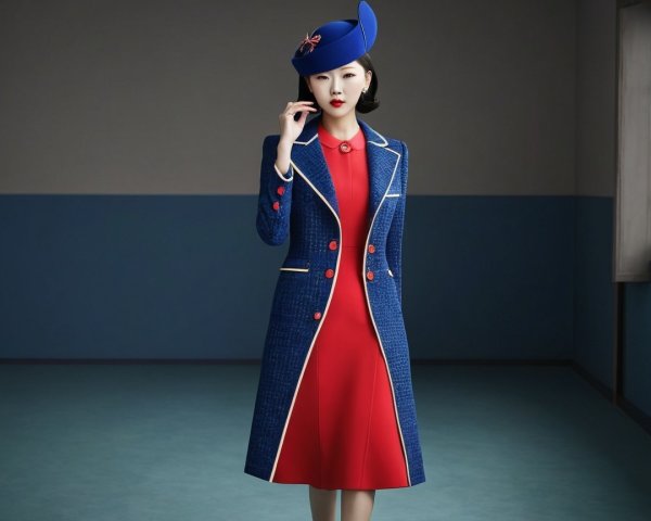 Fashionable Woman in Minimalist Interior Outfit Display