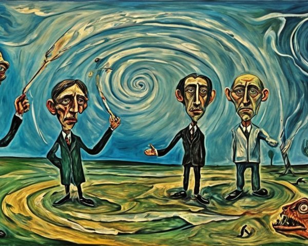 Abstract Painting with Four Stylized Figures