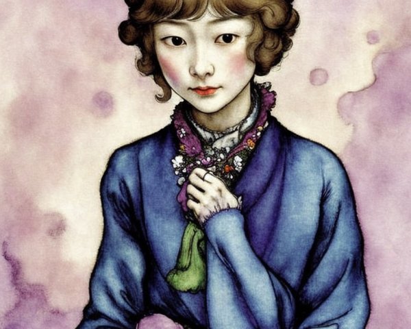 Serene Young Girl with Orchids in Pastel Setting