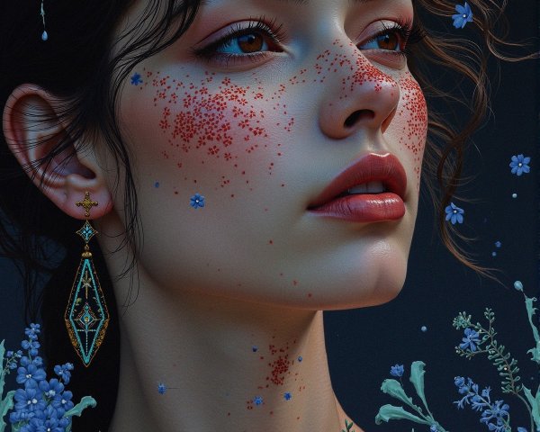 Portrait of a Young Woman with Botanical Elements