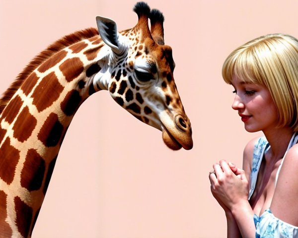 Woman and giraffe share a moment of connection