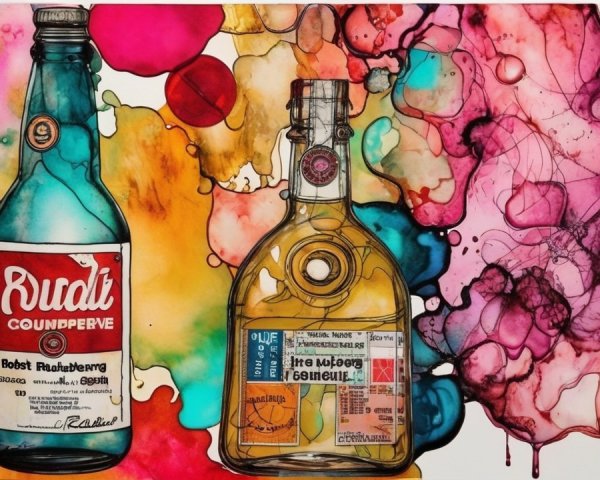 Vintage Bottles Against Abstract Colorful Background