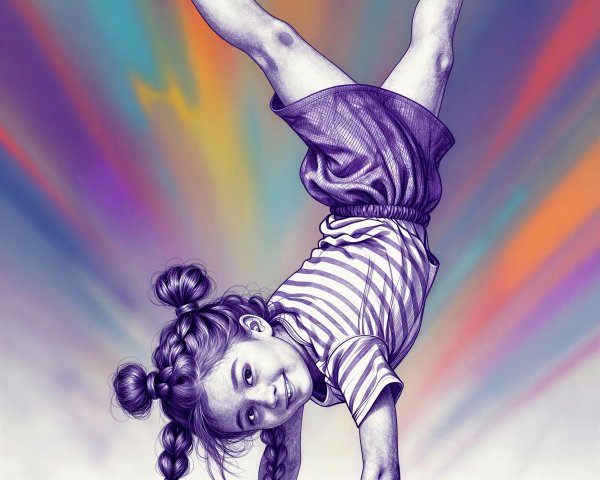 Digital Illustration of a Girl in a Handstand Pose