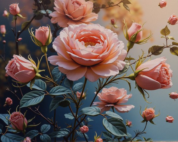 Pink Roses in Bloom with Lush Green Leaves