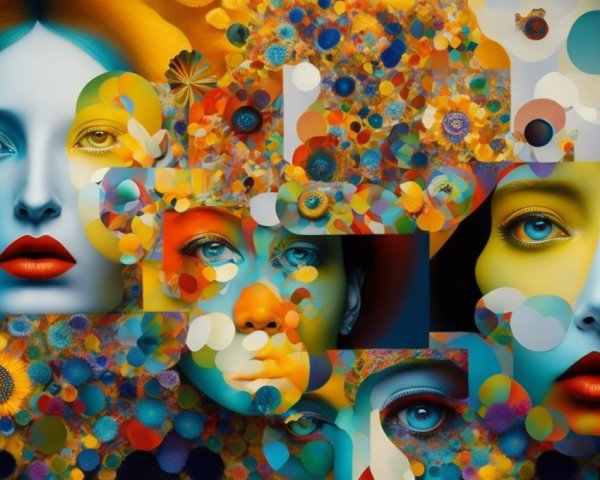 Vibrant Abstract Composition of Faces and Colors