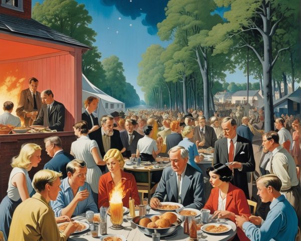 Festive Outdoor Gathering Under Twilight Sky
