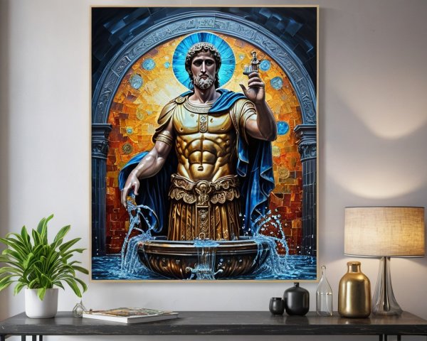 Majestic Greek God Statue in Ornate Fountain Setting