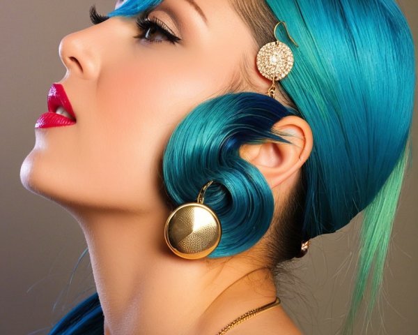 Stylish Profile of a Woman with Turquoise Hair