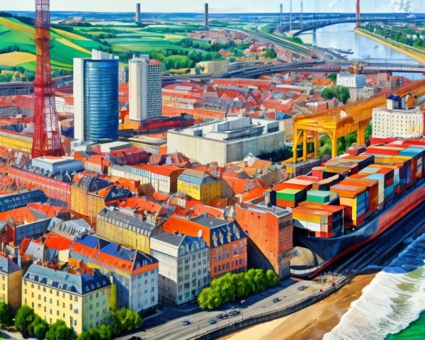 Vibrant Aerial View of a Multicolored Cityscape