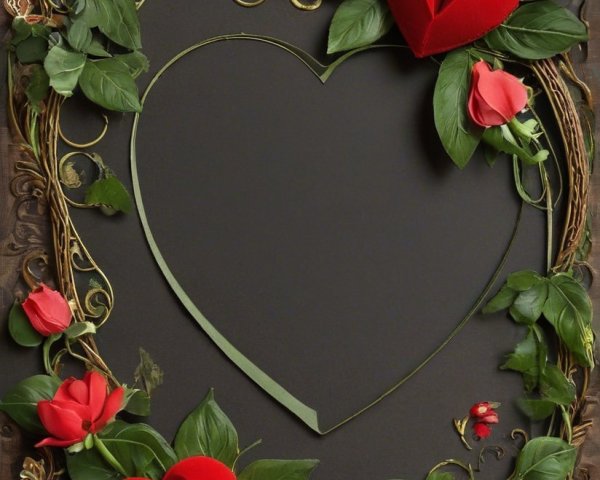 Heart-Shaped Frame with Roses and Green Leaves