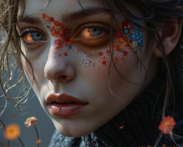 Close-Up Portrait of Young Person with Face Art