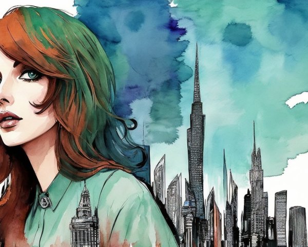 Illustration of a woman with vibrant orange and green hair