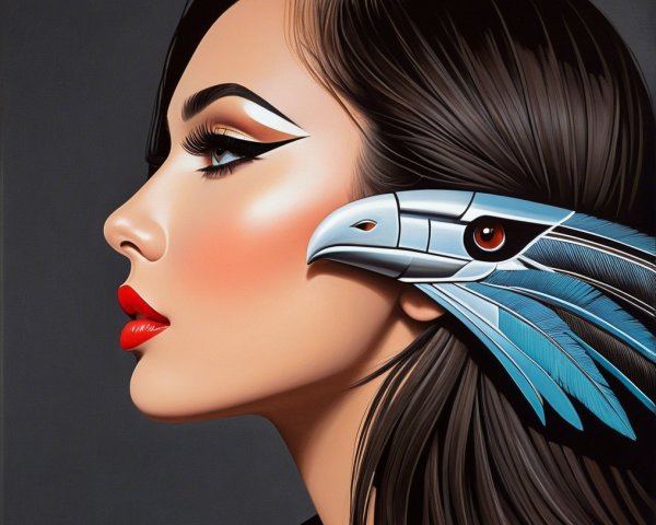 Profile of a Woman with Bold Makeup and Eagle Design