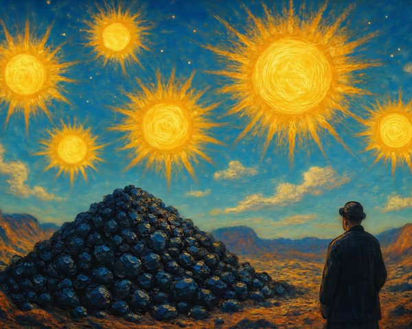 19th-Century Painting of a Valley with Coal and Suns