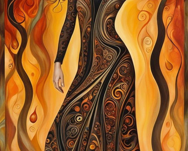 Artwork of a woman in a flowing gown with vibrant colors