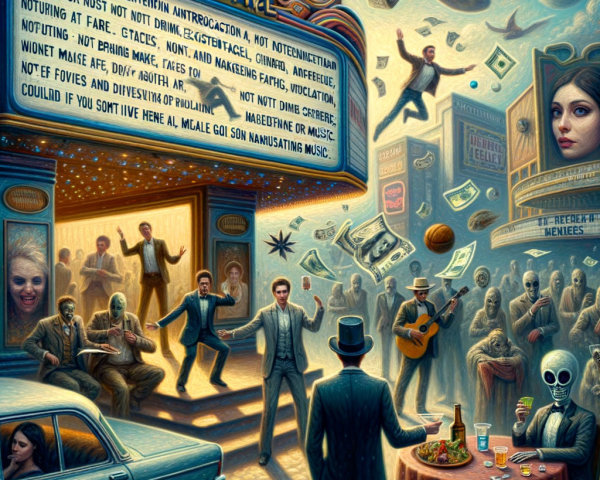 Surreal Urban Scene with Vintage Theater Elements