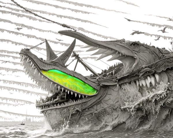 Monumental Dragon Ship Emerges from Turbulent Waters