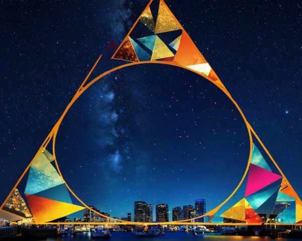 Vibrant Geometric Triangle Framing Starry Night Sky