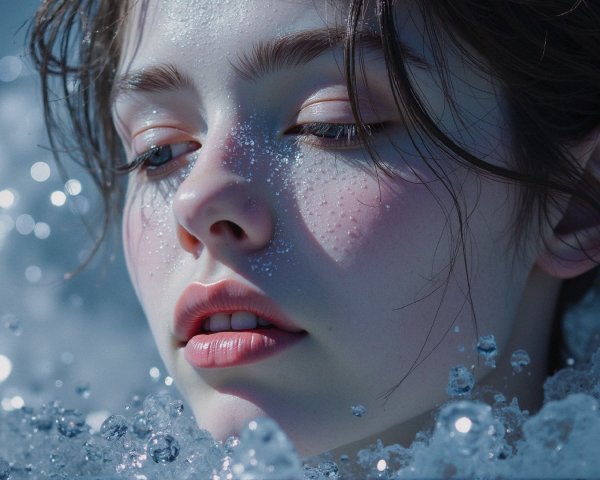 Close-Up Portrait of Woman Surrounded by Bubbles