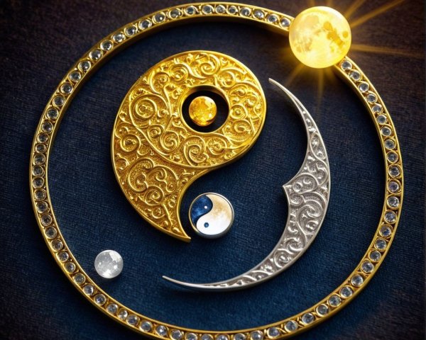 Ornate Yin-Yang Symbol with Celestial Elements