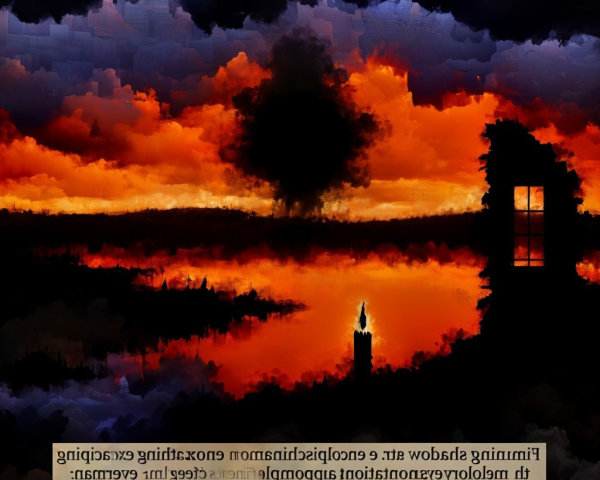 Dramatic Sunset with Candlelit Landscape Reflection