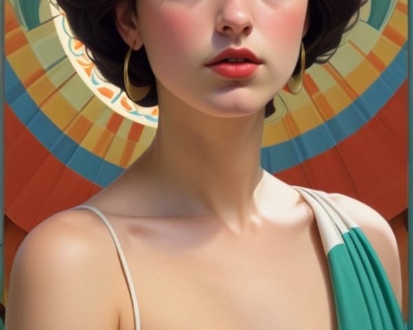 Young Woman with Flowers and Colorful Background