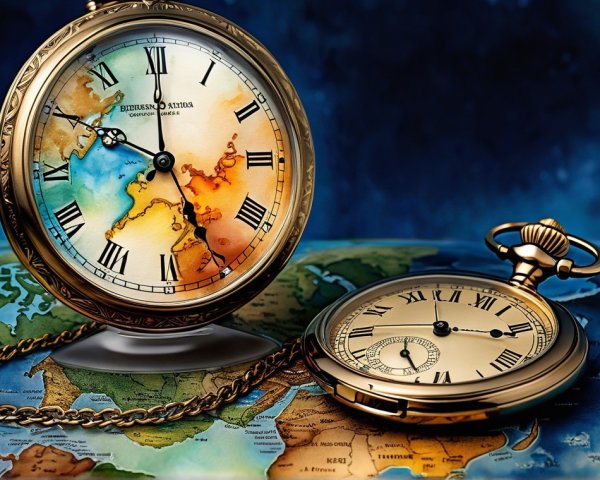 Ornate Pocket Watches on Vibrant World Map Background