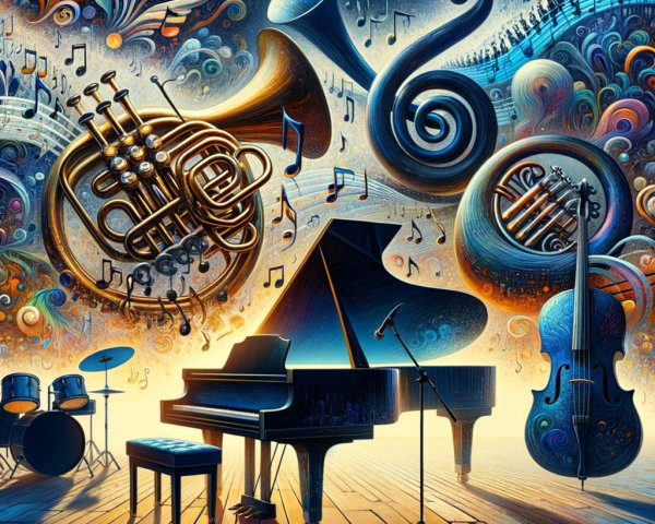Abstract Colorful Musical Scene with Instruments
