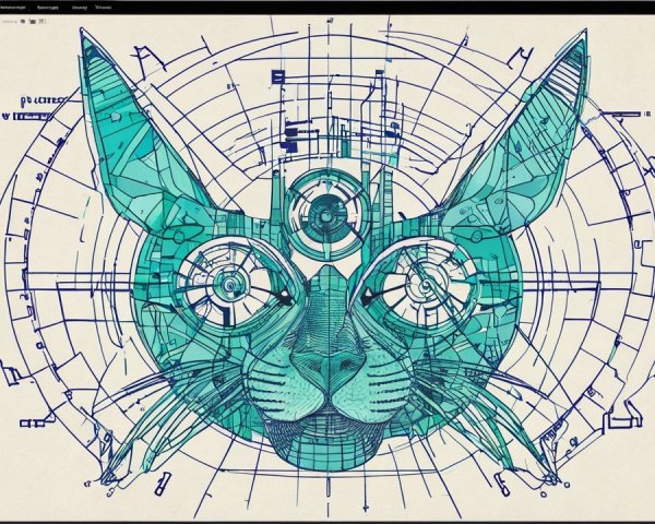 Stylized Cat Face Illustration with Geometric Design