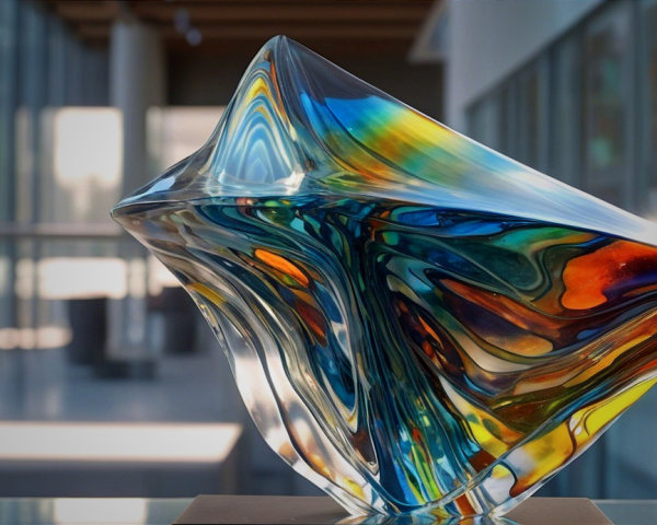 Vibrant Glass Sculpture with Dynamic Swirling Colors