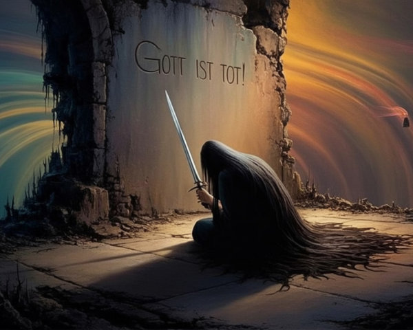 Mystical Scene with Figure and Inscription of "Gott ist tot!