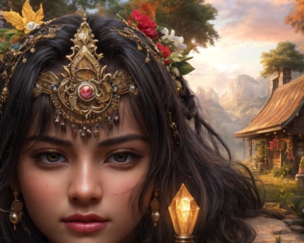 Young woman with jewelry in a scenic landscape setting