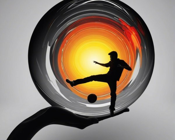 Silhouetted Juggler in Glass Orb Against Sunset Background