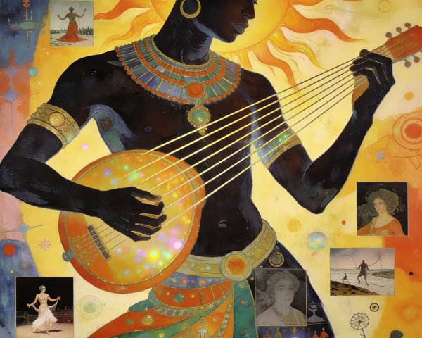 Ancient Egyptian and Cosmic Art Painting Description