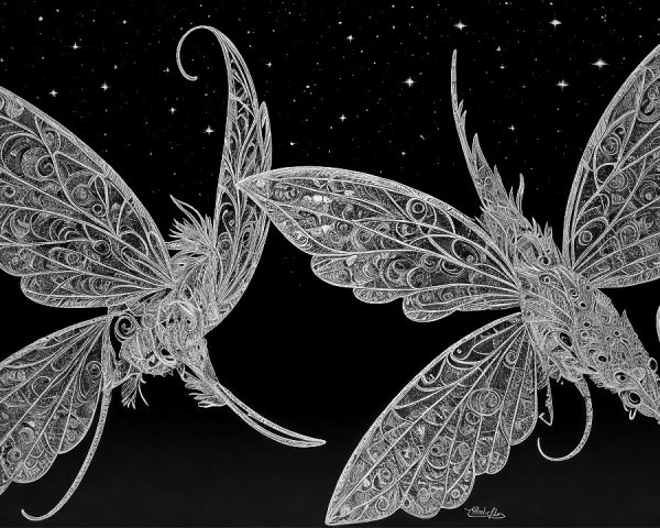 Intricately Detailed Moths Against Starry Background