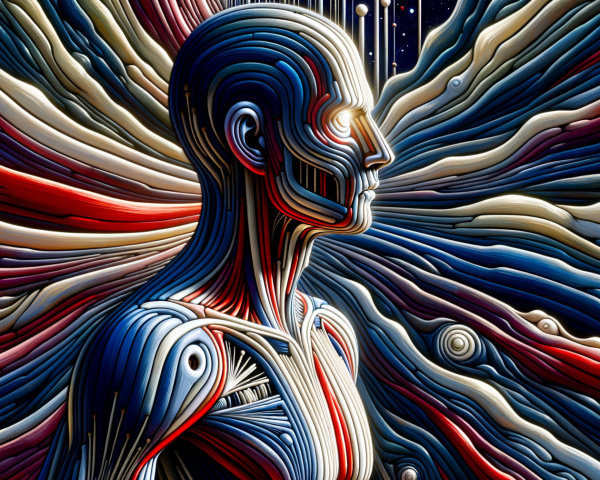 Stylized Human Figure with Cosmic Background Design